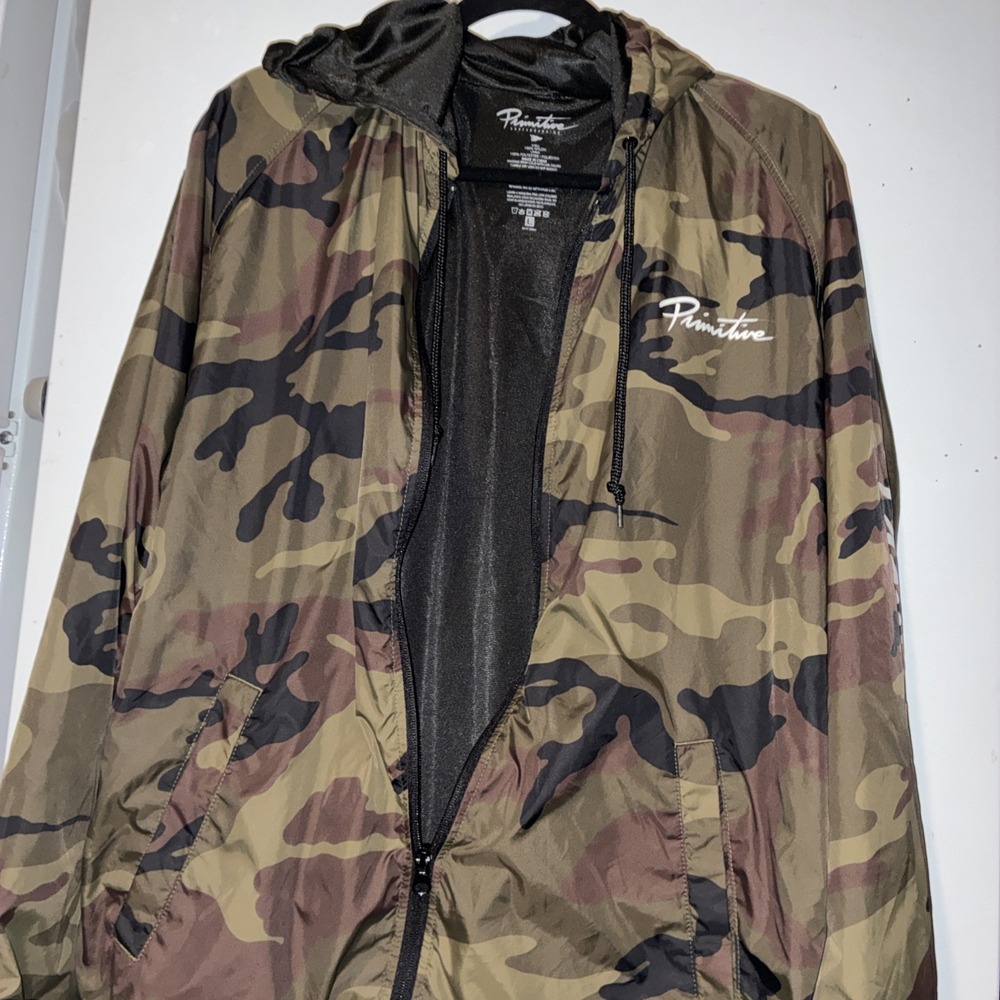 Primitive Skateboarding Windbreaker Jacket Men Large Green Camouflage Hooded